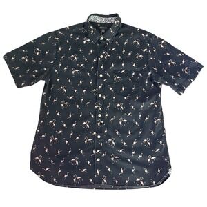 Van Heusen DarkGray Flamingo Print Short Sleeve Button Up Shirt Sz Large 16-16.5